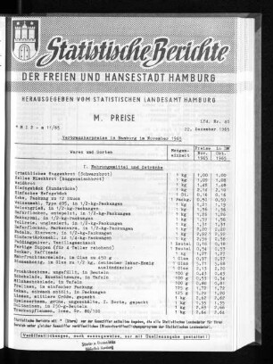 Verbraucherpreise in Hamburg im November 1965 : Lfd. Nr. 40