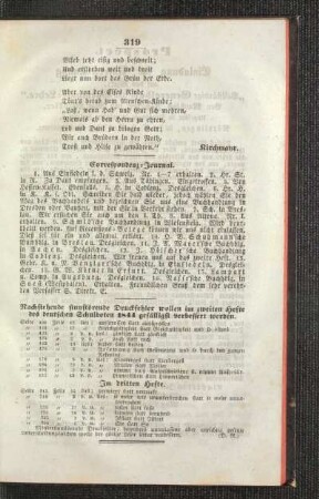 Nachstehende sinnstörende Druckfehler wollen in zweiten Hefte des deutschen Schulboten 1844 gefälligst verbessert werden