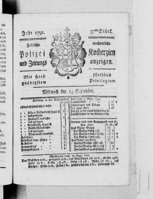 37tes Stück., Ausgabe vom 14. September 1791