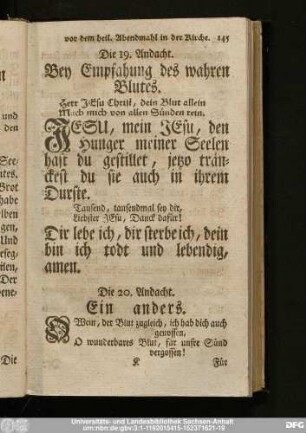 Die 19. Andacht. Bey Empfahung des wahren Blutes.