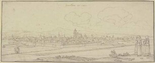 Frankfurt am Main von der Südseite gesehen, rechts im Vordergrund zwei Damen