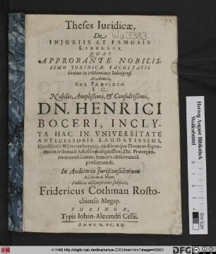 Theses Iuridicae, De Iniuriis Et Famosis Libellis