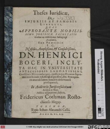 Theses Iuridicae, De Iniuriis Et Famosis Libellis