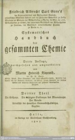 3: Friedrich Albrecht Carl Gren's systematisches Handbuch der gesammten Chemie