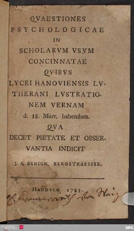 Qvaestiones Psychologicae In Scholarvm Vsvm