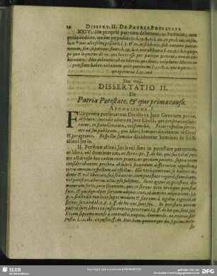 Dissertatio II. Patria Potestate, & ejus prima causa