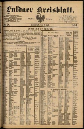 Erste Ausgabe vom Samstag, den 03. Juli 1886.
