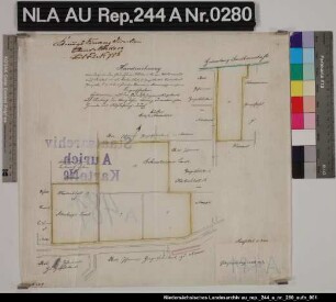 Lage von domanialfiskalischen Liegenschaften in WESTERMARSCH I Kolorierte Zeichnung von NN. Leinen Format 37,2x34,8 M 1:2.000