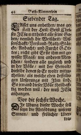 Vor die sechste Woche.
