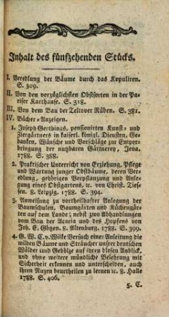 Journal für die Gärtnerey, welches eigene Abhandlungen, Auszüge und Urtheile der neuesten Schriften, so vom Gartenwesen handeln, auch Erfahrungen und Nachrichten enthält. 15. 1788