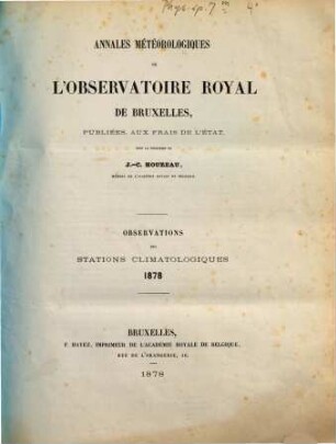 Annales météorologiques de l'Observatoire Royal de Bruxelles. 12. 1878