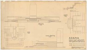 Stadtplanung, Adana Heykeli-Umbau: Grundriss 1:50, Teilgrundriss, Schnitt und Ansichten 1:20, Maßstabsleiste