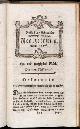 Ein und fünfzigstes Stück. Den 17ten Christmonat. Wien, 1776.