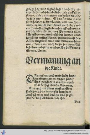 Vermanung an die Kindt.