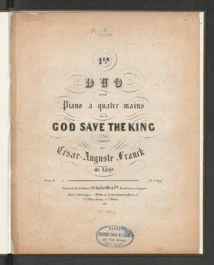 1er duo pour piano à quatre mains : sur le God save the King; oeuv. 4