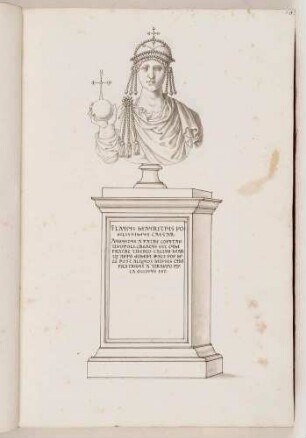 Bildnisbüste des oströmischen Unterkaisers Mauritius (Maurikios), in: Series continuata omnium Imperatorum [...], Bd. 3, Bl. 10