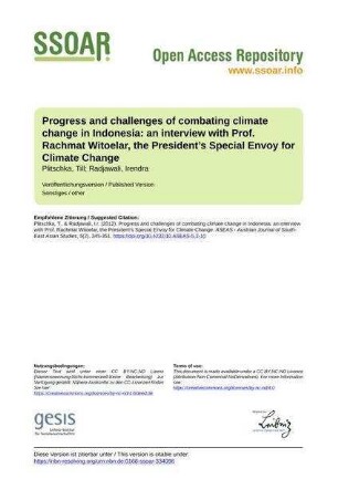 Progress and challenges of combating climate change in Indonesia: an interview with Prof. Rachmat Witoelar, the President’s Special Envoy for Climate Change