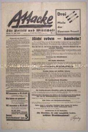 Deutschnationale Wahlzeitung "Attacke" aus dem Vorfeld der Reichstagswahl vom 31. Juli 1932