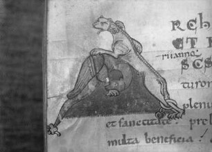 Vita Sancti Martini — Initial A aus zwei Bestien, Folio 176 verso