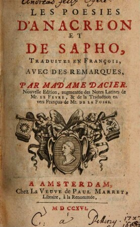 Les Poesies D'Anacreon Et De Sappho