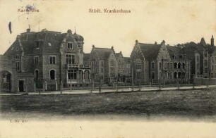 Postkartenalbum August Schweinfurth mit Karlsruher Motiven. "Karlsruhe - Städt. Krankenhaus"