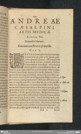 Andreae Caesalpini Artis Medicae Liber VI. De morbis Thoracis