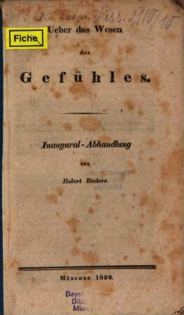 Ueber das Wesen des Gefühles : Inaugural-Abhandlung