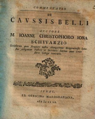 Commentatio De Cavssis Belli
