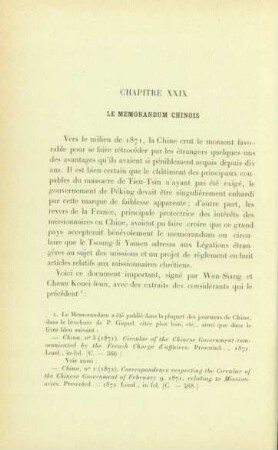 Chapitre XXIX. Le memorandum Chinois