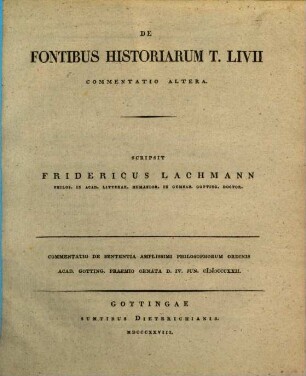 De fontibus historiarum T. Livii commentatio ..., 2