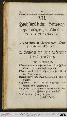 VII Hochfürstliche Landvogtey, Landgerichte, Oberämter, und Obervogtenämter