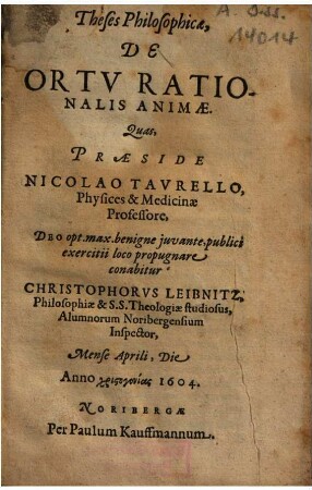 Theses Philosophicae, De Ortu Rationalis Animae