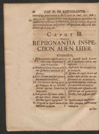 Caput III. Tradens Repugnantia Inspection. Alien. Liter.