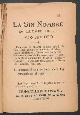 [Publicidad de] La sin nombre - grandes talleres de tipografía