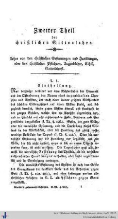 Zweiter Theil der christlichen Sittenlehre. Eintheilung.
