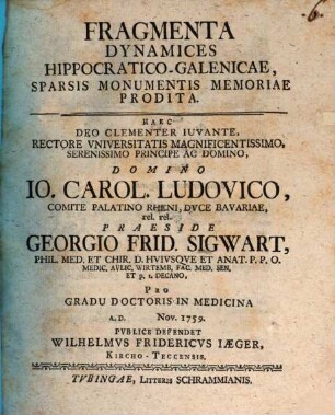 Fragmenta dynamices Hippocratico-galenicae, sparsis monumentis memoriae prodita