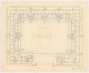 Wohnhausbauten der Reichsbank Berlin, Berlin-Schmargendorf. Cunostraße, Forckenbeckstraße, Kissinger Platz, Block Q Häuser 23 - 33: Grundrisse Erdgeschoss 1:200 (Druckvorlage), 1:200