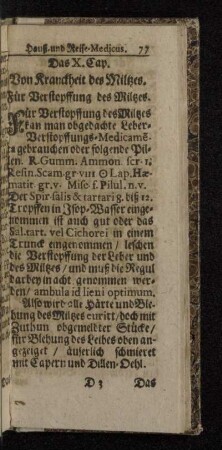 Das X. Cap. Von Kranckheit des Miltzes.