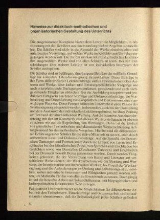 Hinweise zur didaktisch-methodischen und organisatorischen Gestaltung des Unterrichts