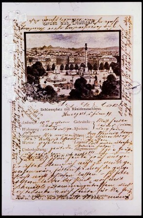 Gruß aus Stuttgart: Schlossplatz mit Residenzschloss, Reproduktion Plakat / Kalender 1980 für Müssig AG