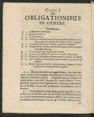 Caput I. De Obligationibus In Genere.
