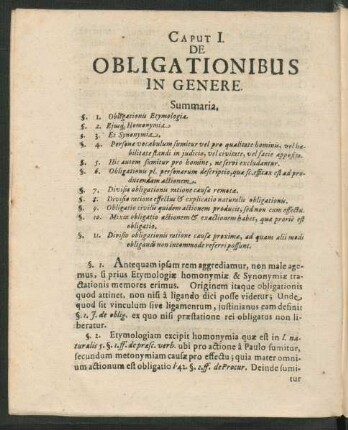 Caput I. De Obligationibus In Genere.