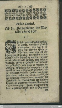 Erstes Capitel. Ob die Verwandlung der Metallen möglich seye?