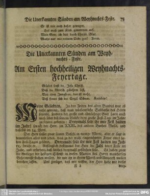 Am Ersten hochheiligen Weyhnachts-Feyertage : Die Unerkannten Sünden am Weyhnachts-Feste