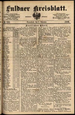 Erste Ausgabe vom Samstag, den 06. November 1886.