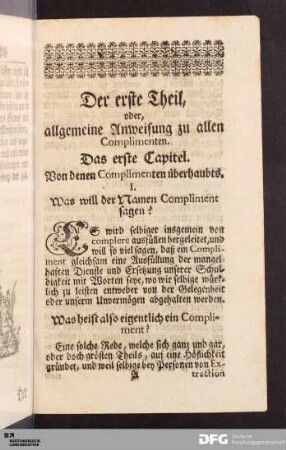 Das erste Capitel. Von denen Complimenten überhaubts.