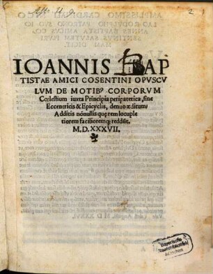 Opusculum de motibus corporum coelestium