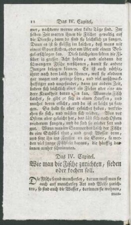 Das IV. Capitel. Wie man die Fische zurichten, sieden oder kochen soll