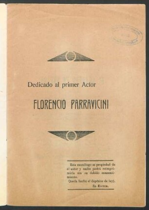 Dedicatoria al primer actor Florencio Parravicini