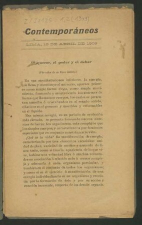 El querer, el poder y el deber : (Párrafos de un libro inédito)